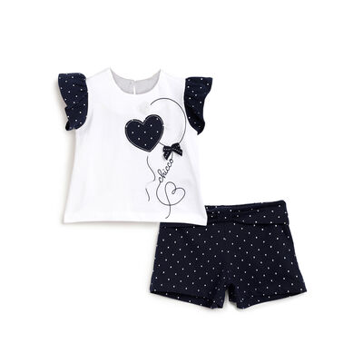 Girls White and Blue Embellished Outfit with Short Pants